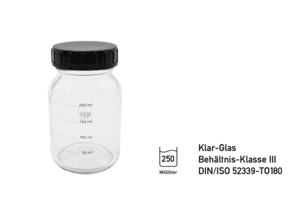 IBR-Probenflasche 250ml, inkl. 55 mm Schraubverschluss, ULTRA CLEAN oder CLEAN