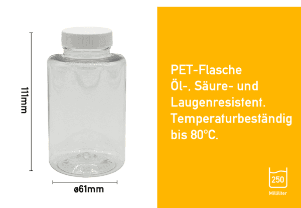 IBR-Probenflaschen 250ml, PET, inkl. 38 mm Schraubverschluss – Bild 2